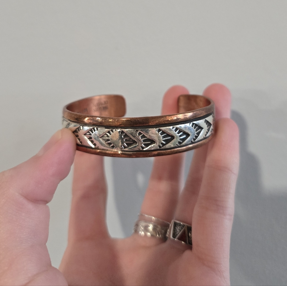 Copper Sterling Silver Native Cuff - image 1